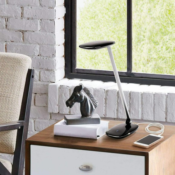 Jet Black Pebble Dimmable Led Desk Lamp with USB Charging Port, TOUCH CONTROL - Picture 3 of 5